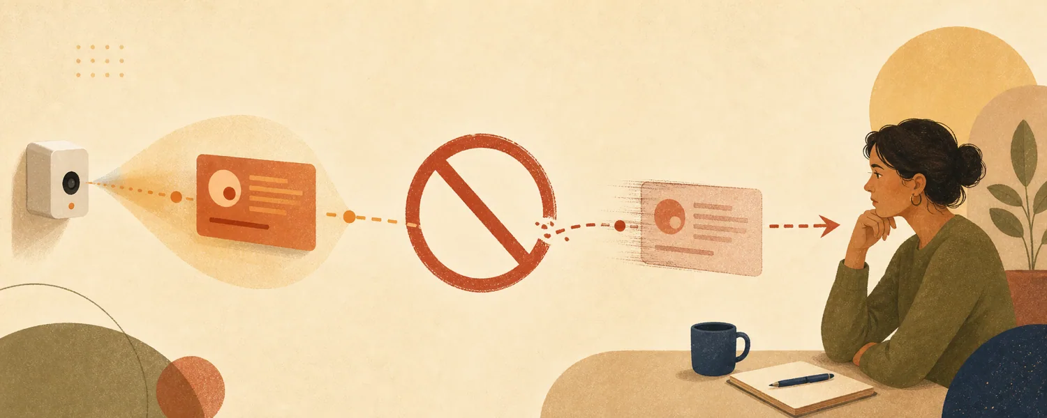 Illustration of a camera alert being canceled before it reaches a person reviewing it